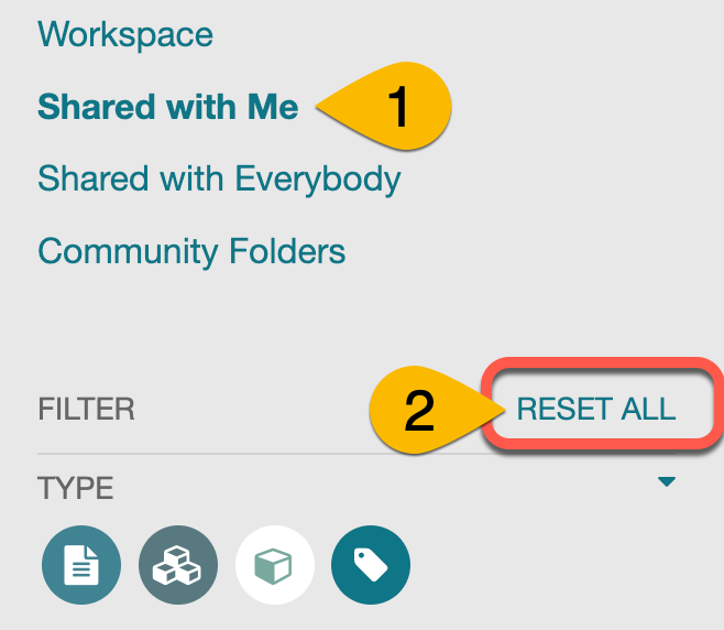 Screenshot of Shared with Me showing Reset All link.