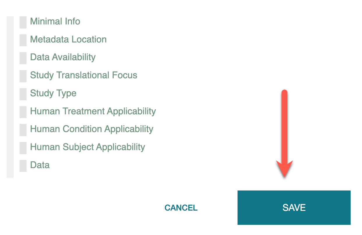 Screenshot of collapsed CEDAR form with arrow pointing to Save button.